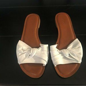 Aldo White Leather Bow Slides